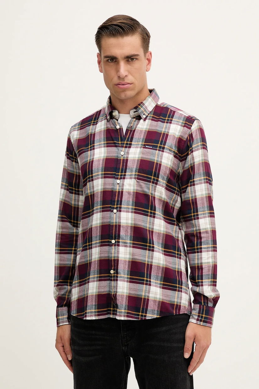 Barbour cămașă din bumbac CROSSFELL culoarea bordo, cu guler button-down, regular, MSH4995
