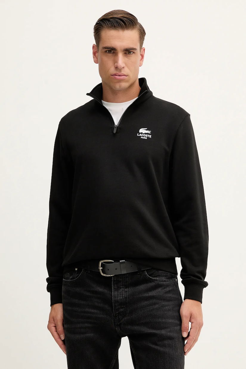 Lacoste hanorac de bumbac culoarea negru, cu imprimeu, SH2735