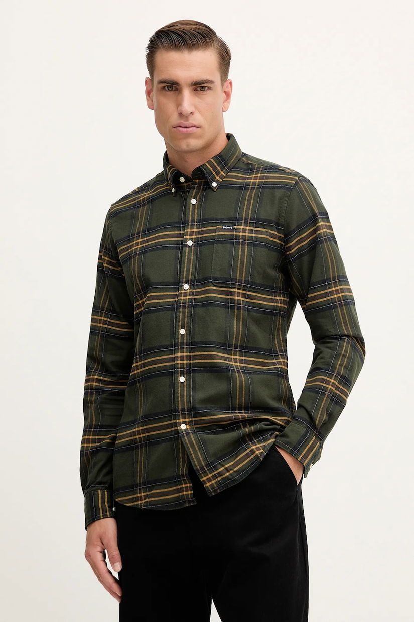 Barbour cămașă din bumbac PORTDOWN culoarea verde, cu guler button-down, regular, MSH5035