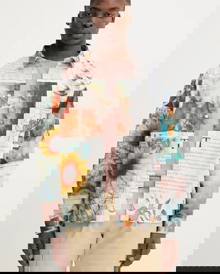 Desigual cămașă din bumbac PACO culoarea bej, cu guler clasic, relaxed, 25WMCW20