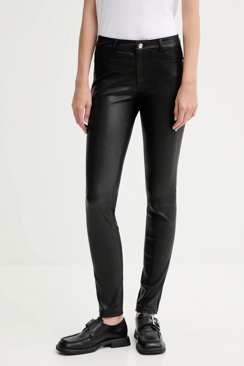 ZADIG&VOLTAIRE pantaloni de piele culoarea negru, mulată, medium waist, RWPA01097
