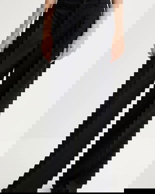 Kenzo pantaloni de lână culoarea bleumarin, lat, high waist, FF62PA1099ID