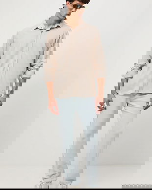 Medicine cămașă culoarea bej, cu guler clasic, regular