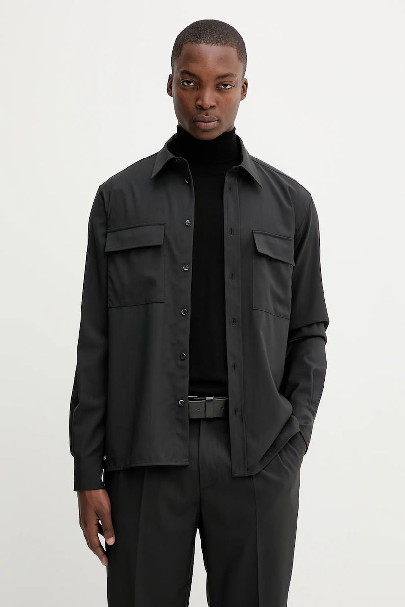 BARENA VENEZIA cămașă de lână Camicia Den culoarea negru, cu guler clasic, regular, CAU5267.478