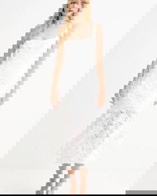 Bardot rochie culoarea alb, midi, evazați, 60000DB