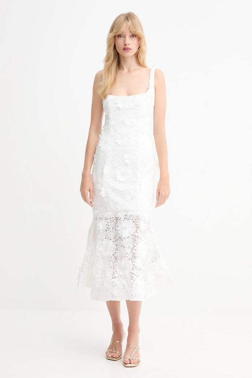 Bardot rochie culoarea alb, midi, evazați, 60000DB