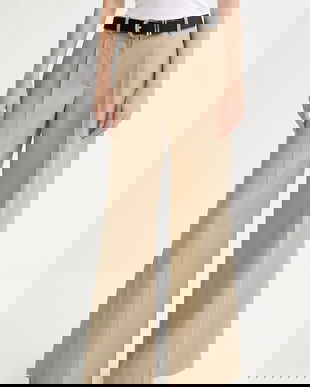 IRO pantaloni din lână culoarea verde, lat, high waist, WP23SOULY