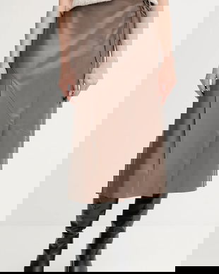 OUI fustă culoarea maro, midi, evazați, 94517