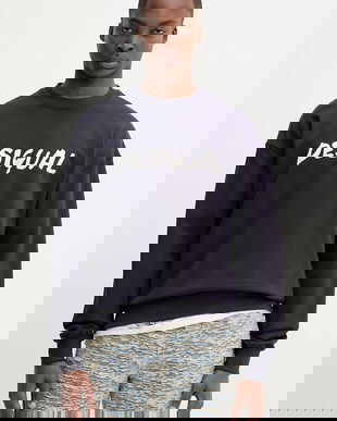 Desigual hanorac de bumbac PHIL culoarea bleumarin, cu imprimeu, 25WMSK05