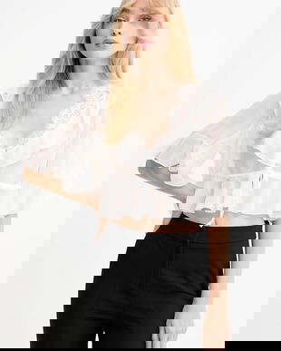 Bardot bluză culoarea alb, uni, 59935TB