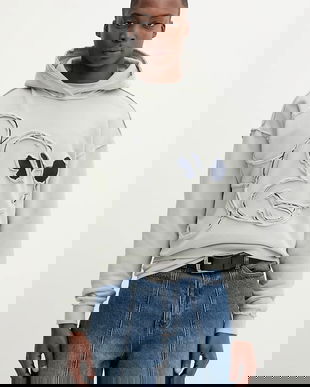 Desigual hanorac de bumbac SHEFFIELD MICKEY culoarea gri, cu glugă, cu imprimeu, 25WMSK08