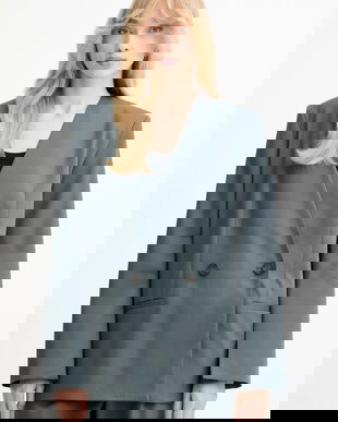 IRO sacou din lână culoarea gri, cu doua rânduri de nasturi, uni, WP07SABRINE