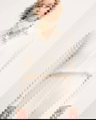 Marella cămașă cu mătase culoarea bej, cu guler clasic, relaxed, 2523116071200