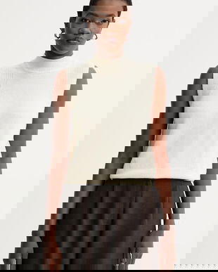 Sessun vestă de lână culoarea bej, light, cu turtleneck, 25109018