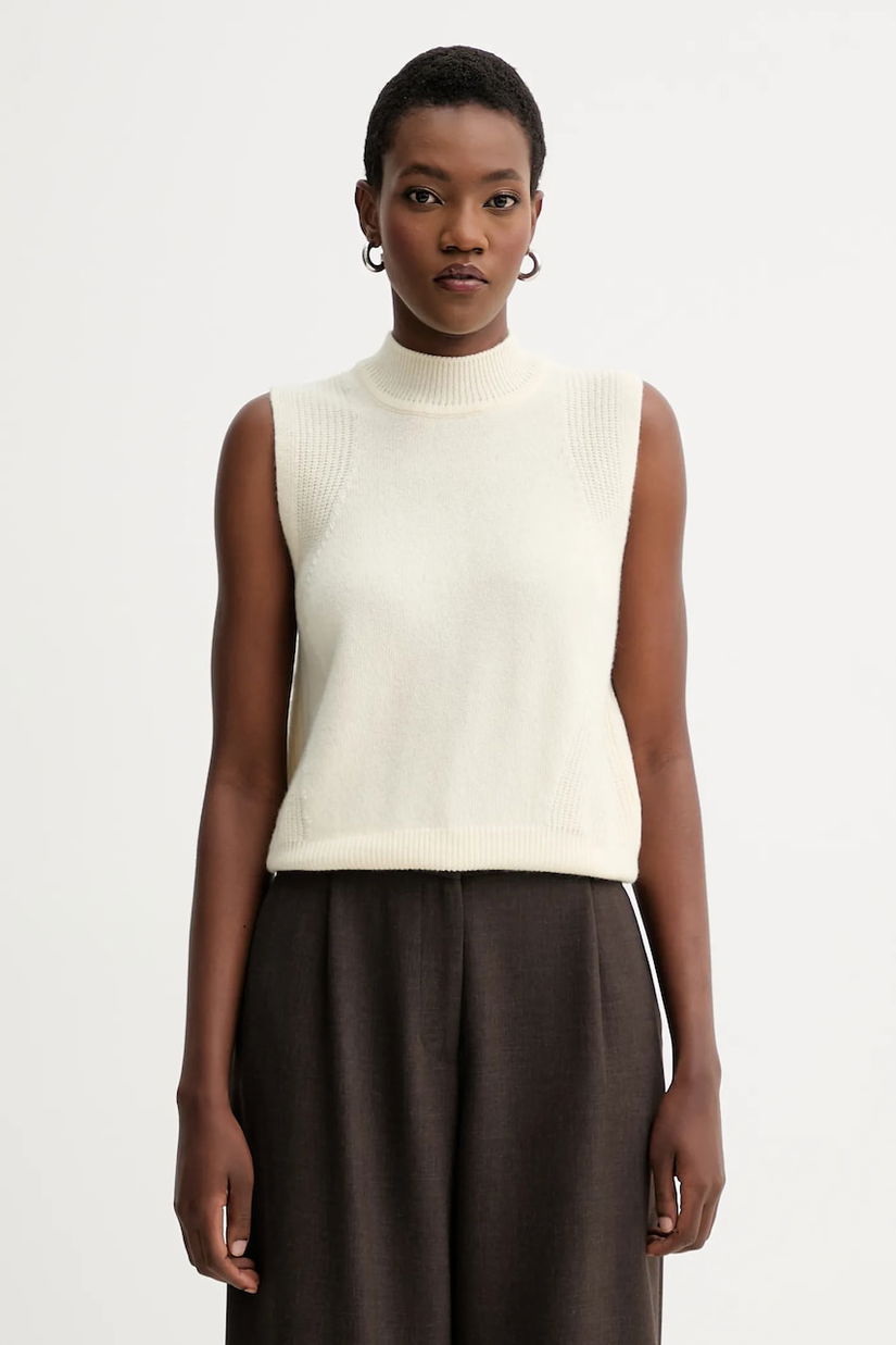 Sessun vestă de lână culoarea bej, light, cu turtleneck, 25109018