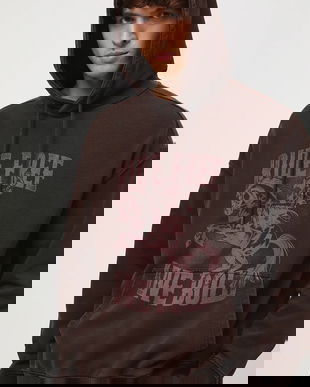 Medicine hanorac de bumbac culoarea maro, cu glugă, cu imprimeu