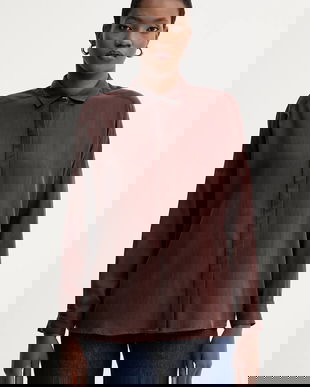 Sessun cămașă culoarea maro, cu guler clasic, relaxed, 25110040