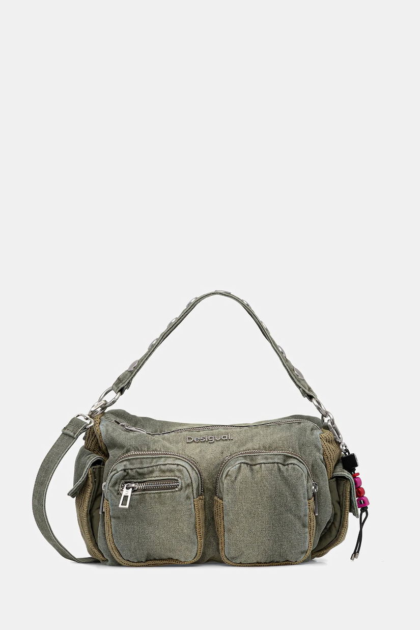 Desigual geantă de blugi BRAVO HYBRID DENIM HAB culoarea verde, 25WAXD03