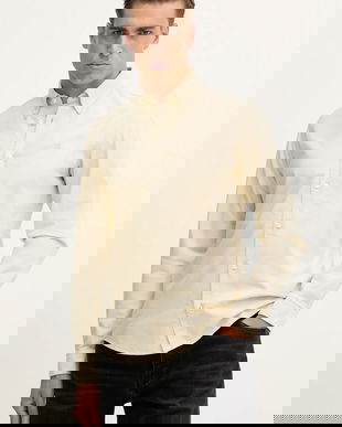 BOSS cămașă din bumbac culoarea bej, cu guler button-down, regular, 50544917