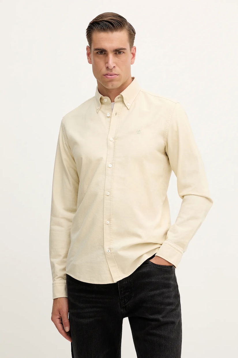 BOSS cămașă din bumbac culoarea bej, cu guler button-down, regular, 50544917