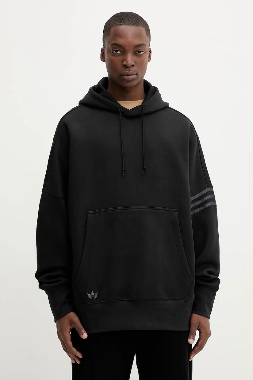 adidas Originals bluză Neuclassics culoarea negru, cu glugă, cu imprimeu, HZ3740