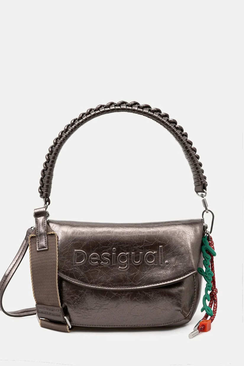 Desigual poșetă HALF LOGO TROKEL DARK SILVE culoarea argintiu, 25WAXPAQ