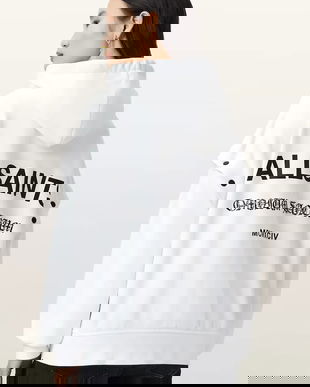 AllSaints hanorac de bumbac OMNIUM culoarea alb, cu glugă, uni, W268JB