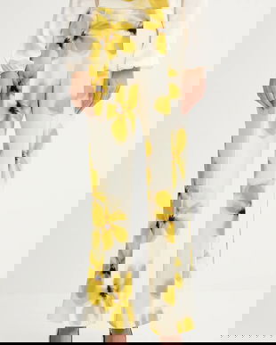 MAX&Co. pantaloni culoarea bej, lat, high waist, 2526136101200