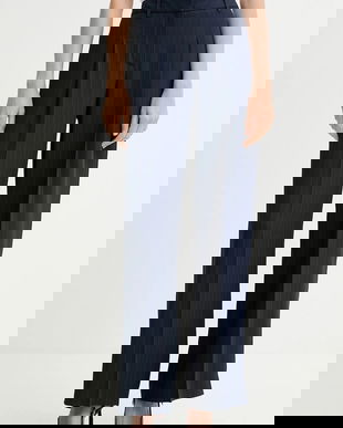 BOSS pantaloni culoarea bleumarin, lat, high waist, 50548479