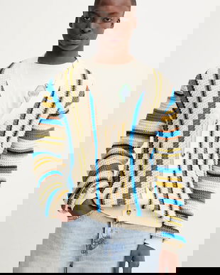 Desigual cardigan din bumbac CADAQUES culoarea bej, 25WMJF01