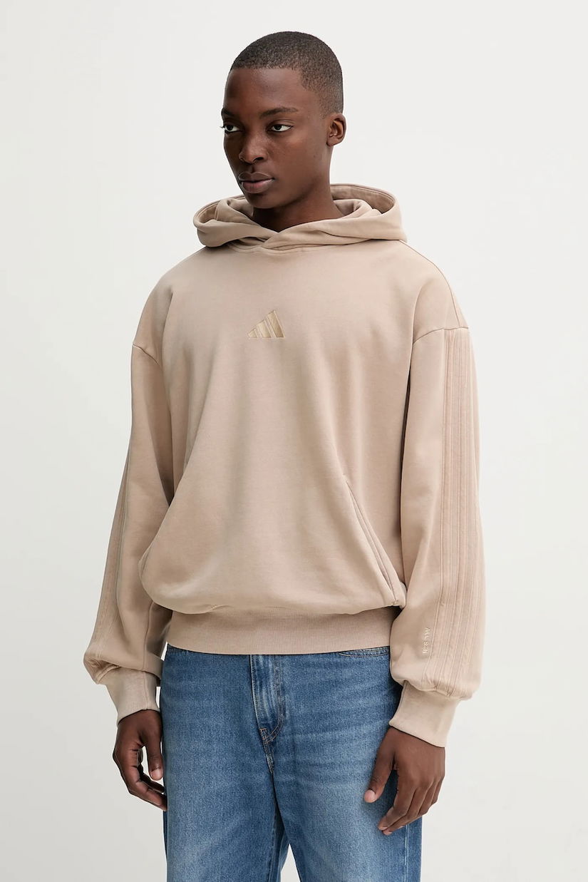 adidas bluză ALL SZN culoarea bej, cu glugă, uni, JL6537