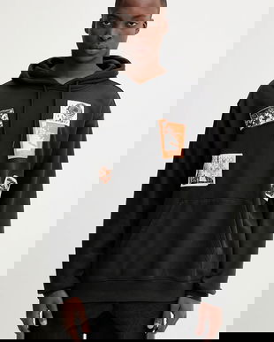 Vans bluză culoarea negru, cu glugă, cu imprimeu, VN000PAZBLK1