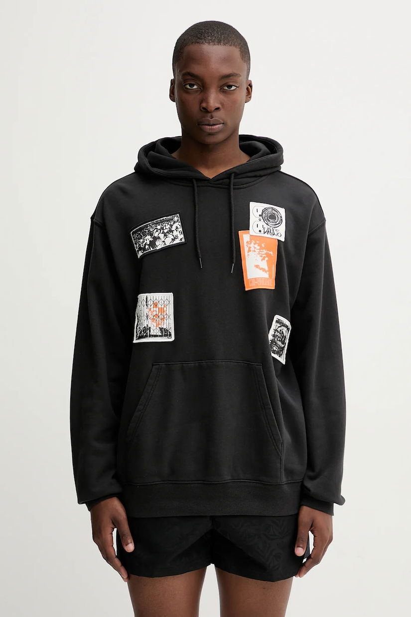 Vans bluză culoarea negru, cu glugă, cu imprimeu, VN000PAZBLK1