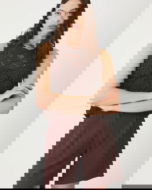 Medicine pantaloni scurti culoarea maro, high waist