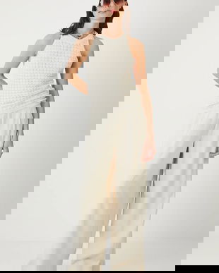 Medicine pantaloni culoarea bej, lat, high waist