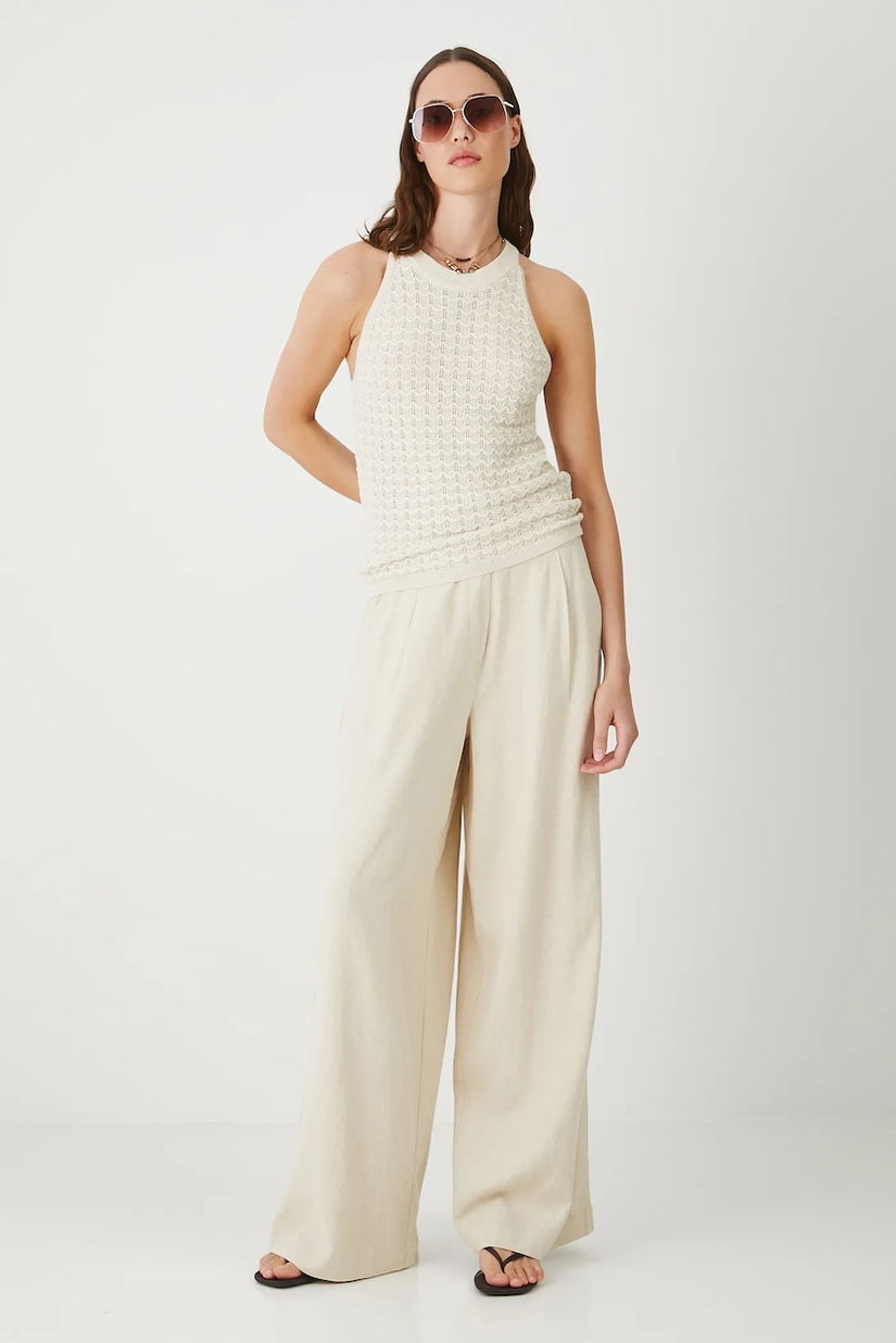 Medicine pantaloni culoarea bej, lat, high waist