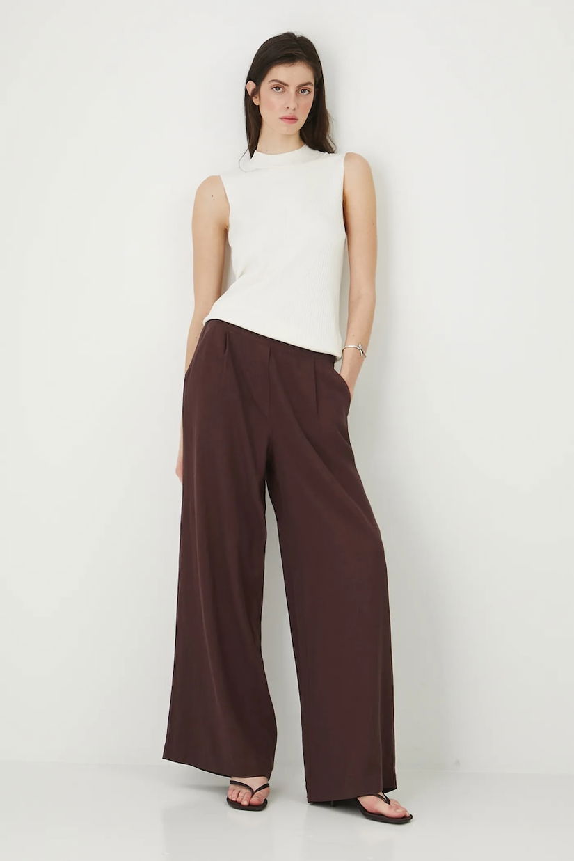 Medicine pantaloni culoarea maro, lat, high waist