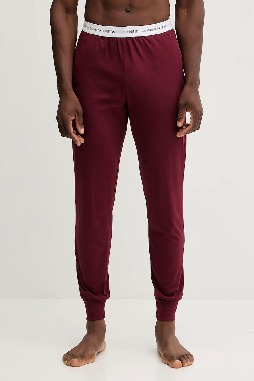 United Colors of Benetton pantaloni pijama bumbac culoarea maro, uni, 30964F00V