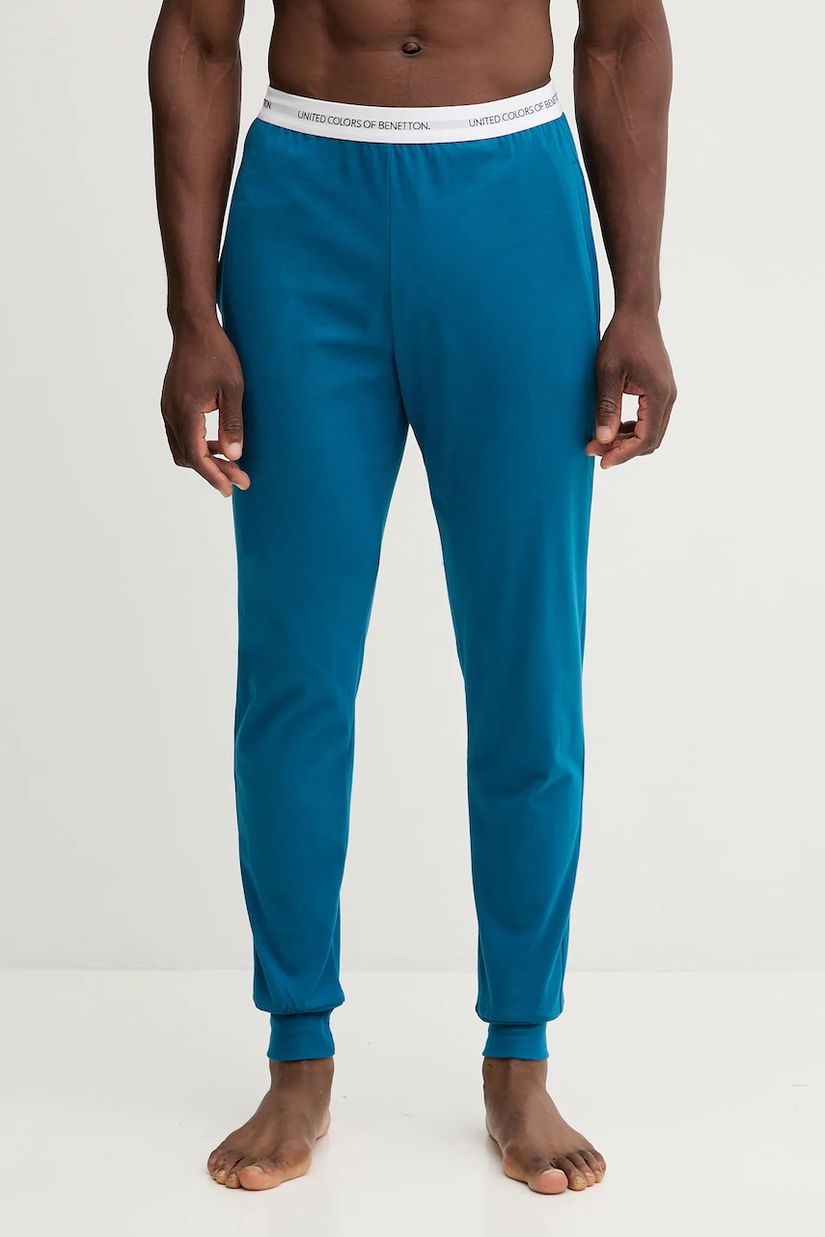 United Colors of Benetton pantaloni pijama bumbac culoarea maro, uni, 30964F00V