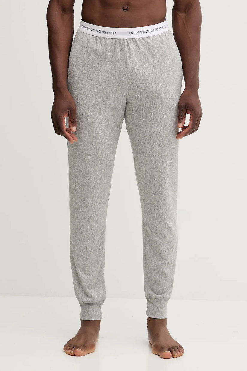 United Colors of Benetton pantaloni pijama bumbac culoarea maro, uni, 30964F00V