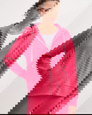 Dkny bluză culoarea bej, cu glugă, uni, DP5J9510