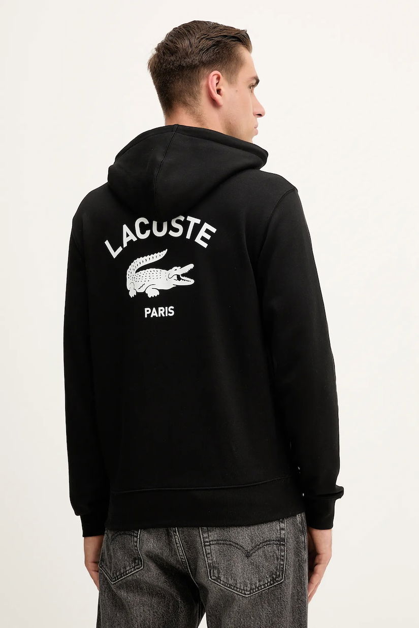 Lacoste hanorac de bumbac culoarea bleumarin, cu glugă, cu imprimeu, SH2740
