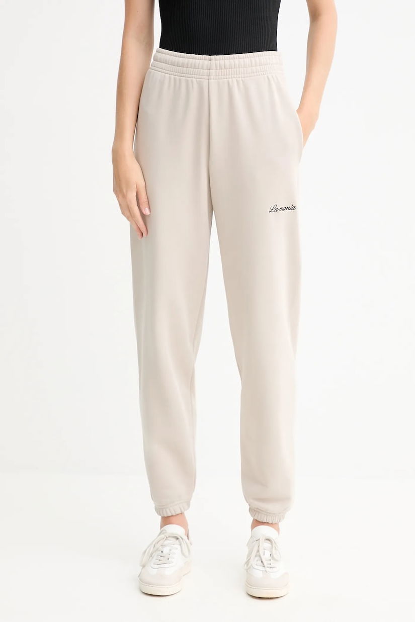 La Mania pantaloni de trening DUO culoarea bej, uni, DUO