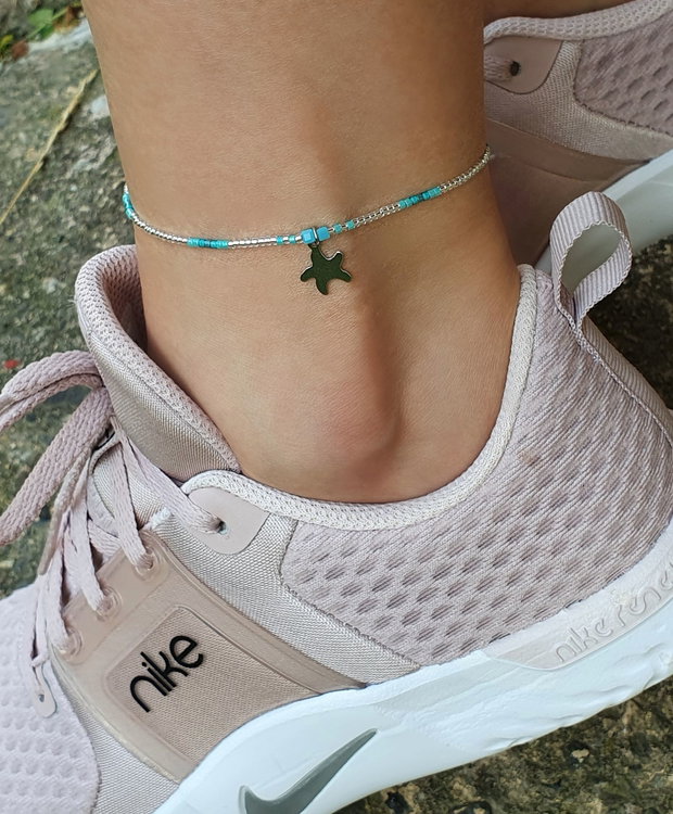 Anklet gri / turcoaz cu charm steluță de mare