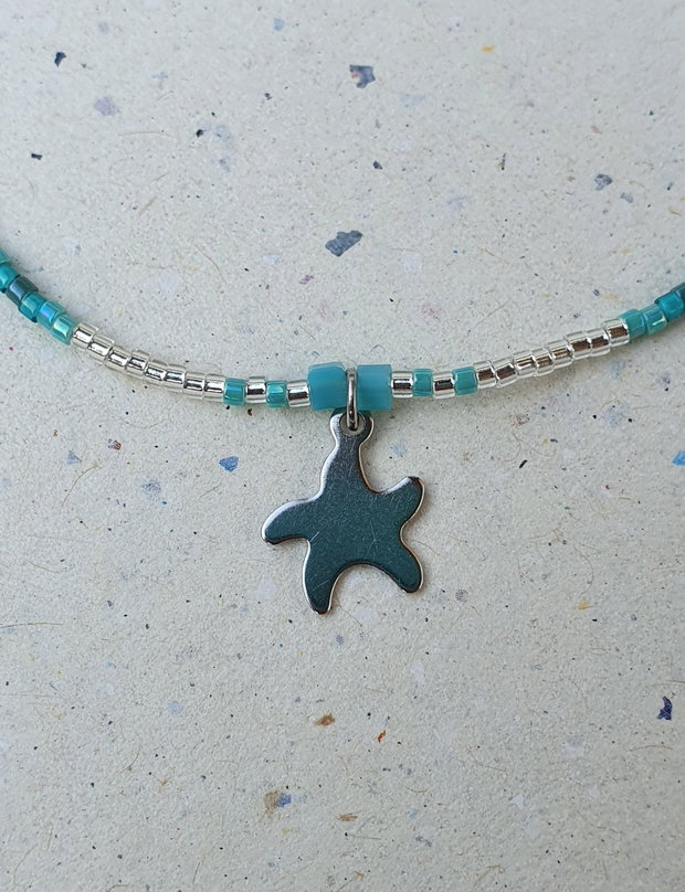 Anklet gri / turcoaz cu charm steluță de mare