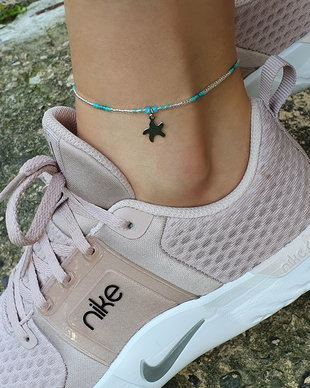 Anklet gri / turcoaz cu charm steluță de mare