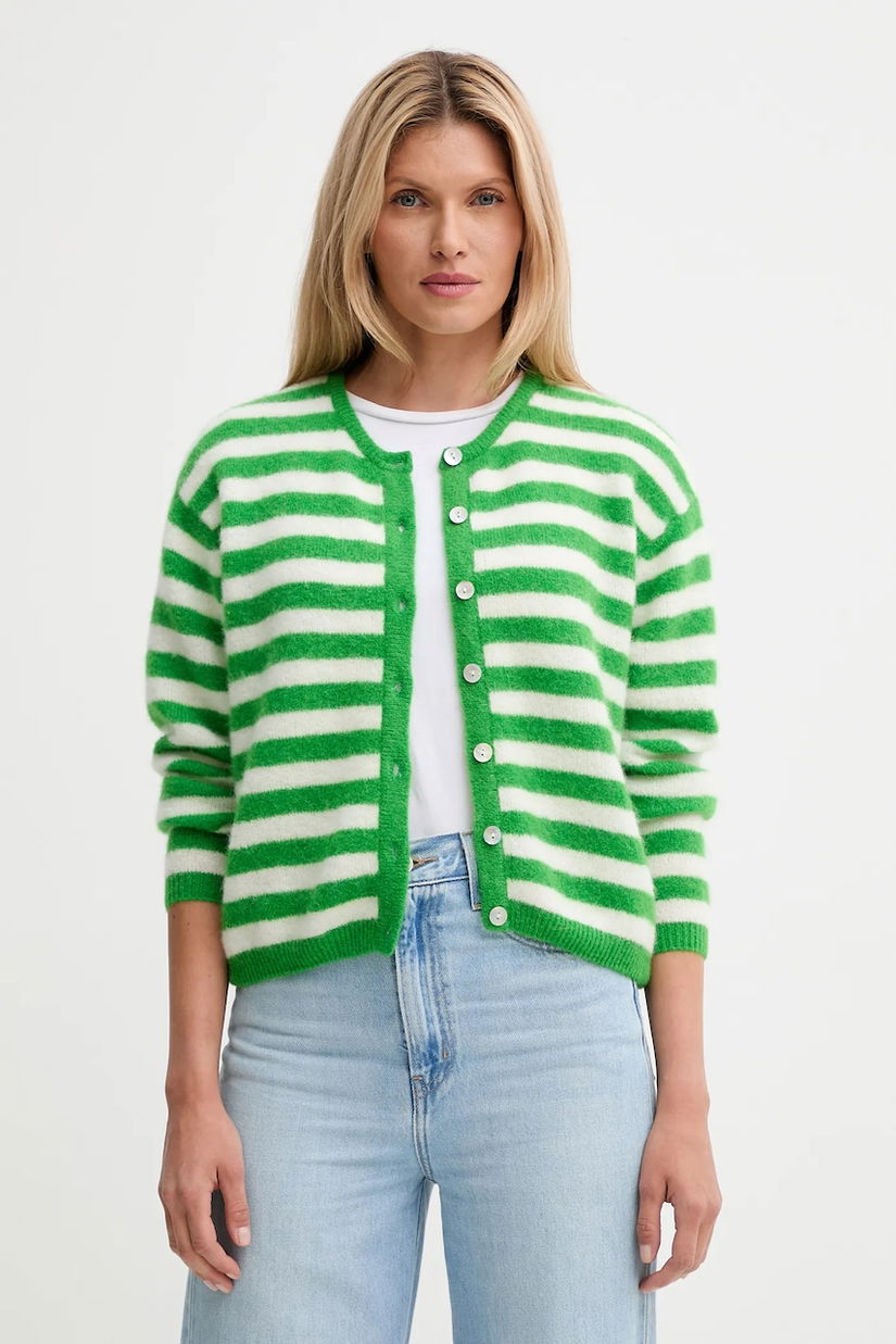 American Vintage cardigan din amestec de lână GILET ML COL ROND culoarea verde, VITO19E