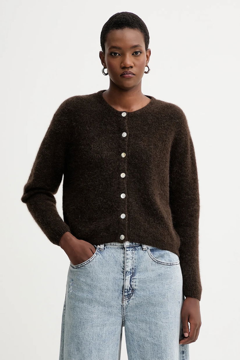 American Vintage cardigan din amestec de lână GILET ML COL ROND culoarea gri, VITO19E