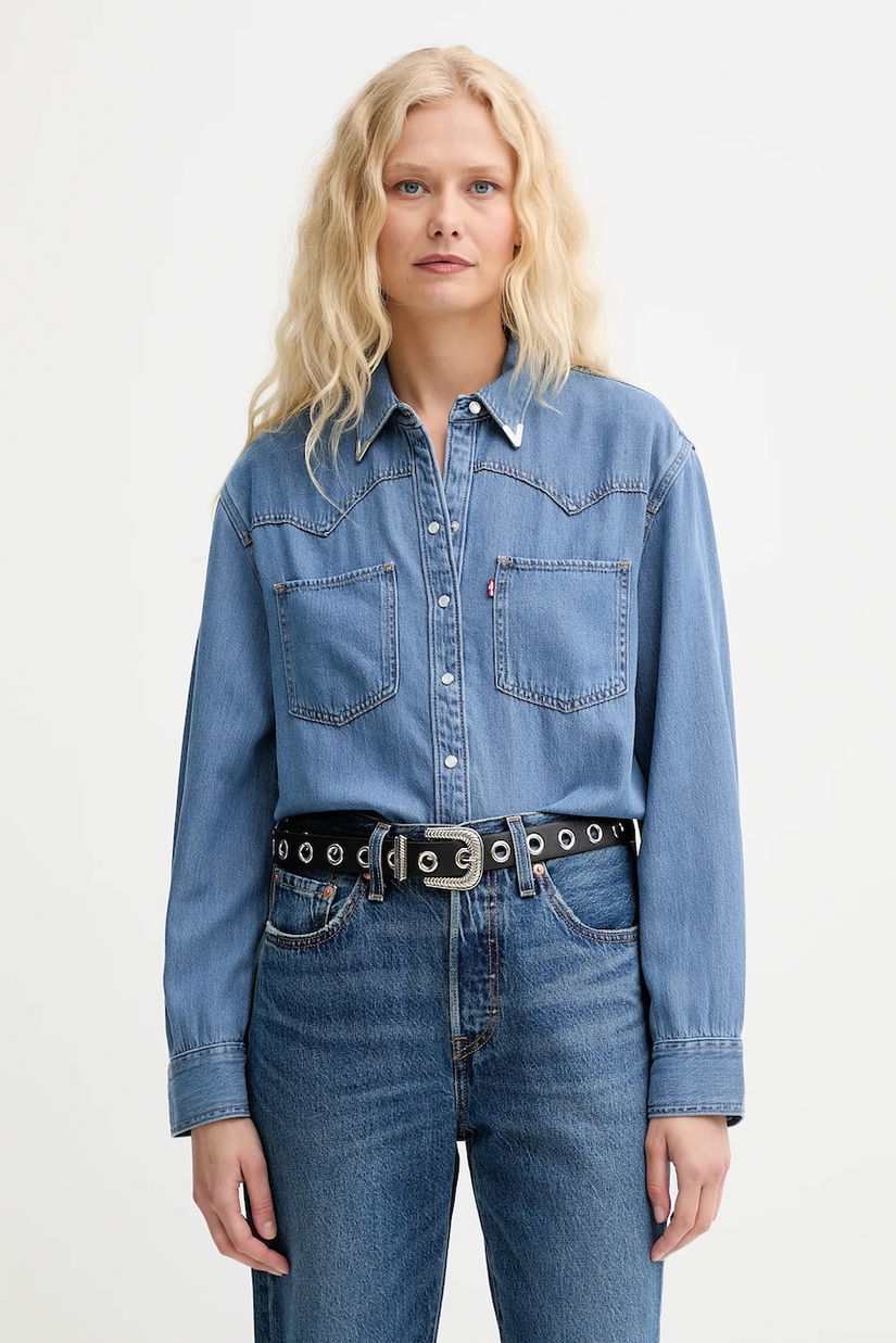 Levi's camasa jeans culoarea bej, cu guler clasic, regular