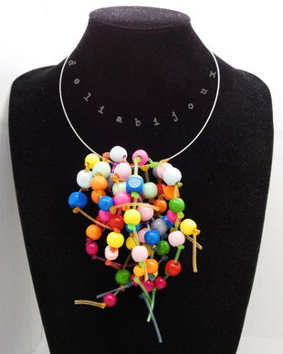 Colier statement unicat multicolor  Margele de lemn și tuburi de silicon (cod1273)